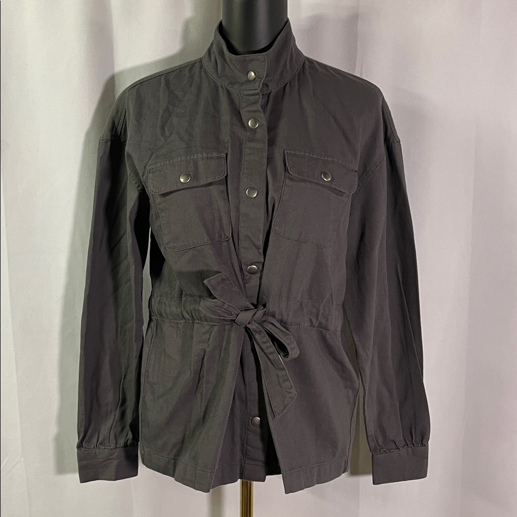 Maurices Gray Lightweight Long Sleeve Snap Button Tie Front Utility Jacket